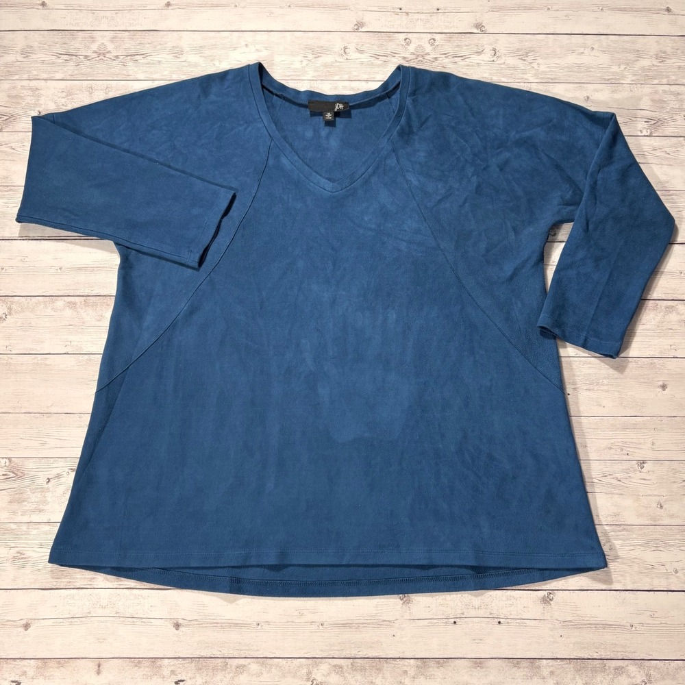 JOH Womens Blue Faux Suede V-Neck Tunic Top Long Sleeve Seam Detail M - Picture 4 of 16